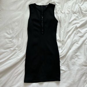 plunge hook closure ribbed bandage little black dress mini bodycon